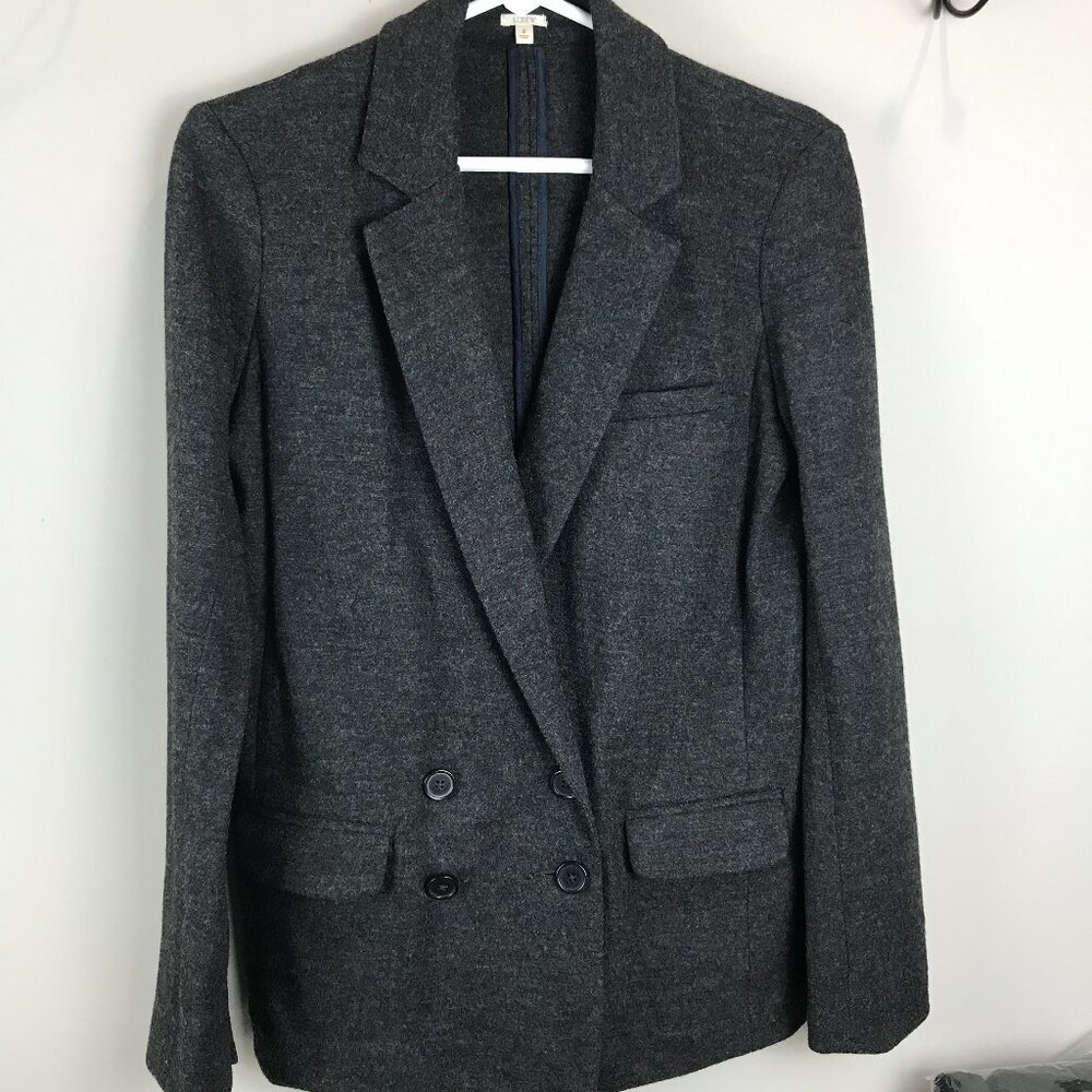 J Crew Gray Wool unlined double breasted Blazer Size 2